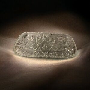Vintage Anchor Hocking Prescut Celery Platter | Starburst Pressed Glass Relish T